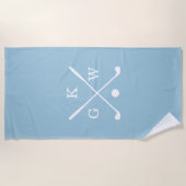 Light Blue und White Golf Clubs Monogram Golf Strandtuch (Vorderseite)