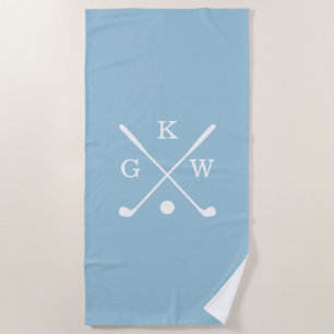 Light Blue und White Golf Clubs Monogram Golf Strandtuch