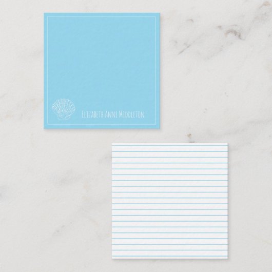 Light Blue und White Seashell Personalisiert Mitteilungskarte (Vorne/Hinten)