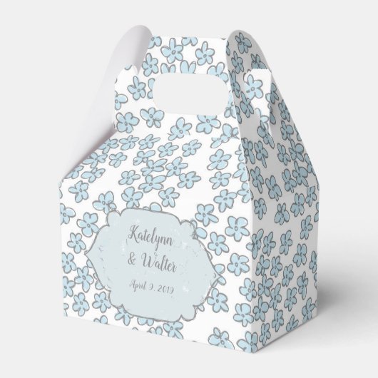 Light Blue Vergget-Me-Nots Doodle Wedding Geschenkschachtel (Vorderseite)