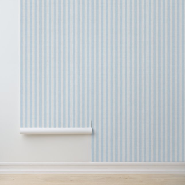 Light Blue Vertical Stripes Linen Look Coastal Tapete (Anwendung)