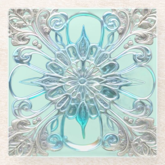 Light Blue Verziert Glass Untersetzer (Vorderseite)