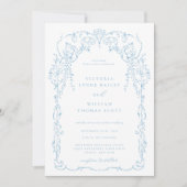 Light Blue Viktorianisch Frame Wedding Einladung (Vorderseite)