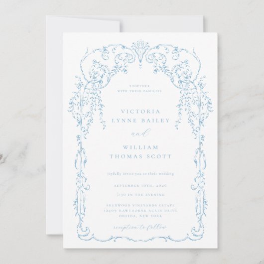 Light Blue Viktorianisch Frame Wedding Einladung (Vorderseite)