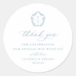 Light Blue Wappen Monogram Wedding Vielen Dank Runder Aufkleber