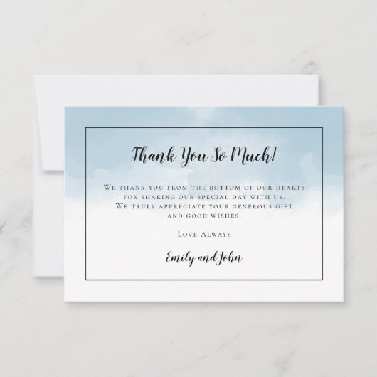 Light Blue Watercolor Black Script Foto Wedding Dankeskarte (Vorderseite)