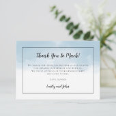 Light Blue Watercolor Black Script Foto Wedding Dankeskarte (Stehend Vorderseite)