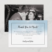 Light Blue Watercolor Black Script Foto Wedding Dankeskarte (Vorne/Hinten)