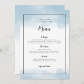 Light Blue Watercolor Black Script Wedding Menükarte (Vorne/Hinten)