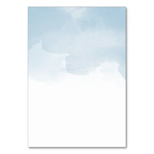 Light Blue Watercolor Black Script Wedding Tischnummer (Rückseite)