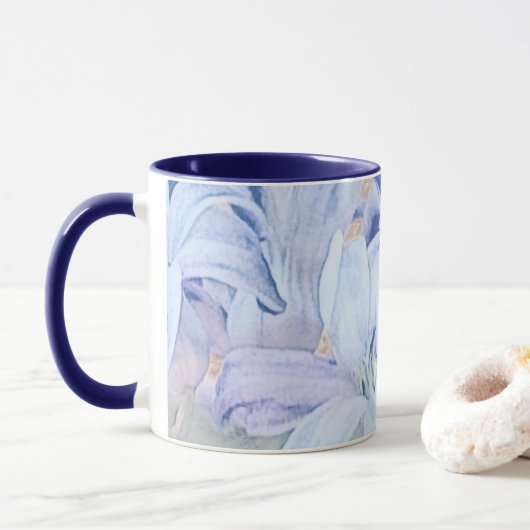Light Blue Watercolor Blume Tasse (Mit Donut)