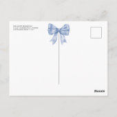 Light Blue Watercolor Bow Ribbon Boy Baby Dusche Postkarte (Rückseite)