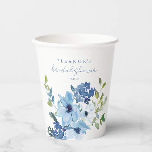 Light Blue Watercolor Floral Brautparty Custom Pappbecher (Vorderseite)