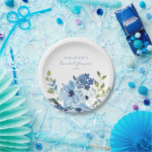 Light Blue Watercolor Floral Brautparty Custom Pappteller (Party)