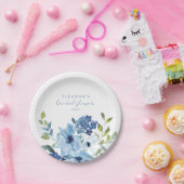 Light Blue Watercolor Floral Brautparty Custom Pappteller (Party)