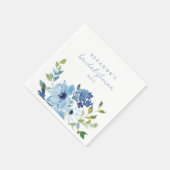 Light Blue Watercolor Floral Brautparty Custom Serviette (Ecke)