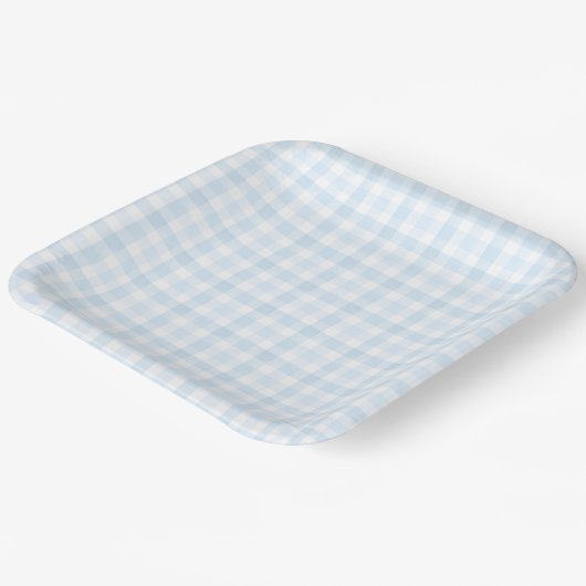 Light Blue Watercolor Gingham Paper Plate Pappteller (Gewinkelt)