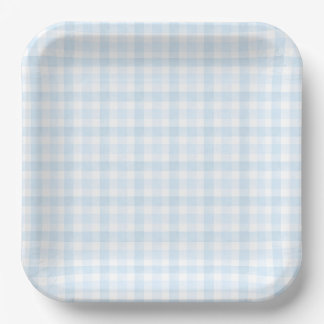 Light Blue Watercolor Gingham Paper Plate Pappteller