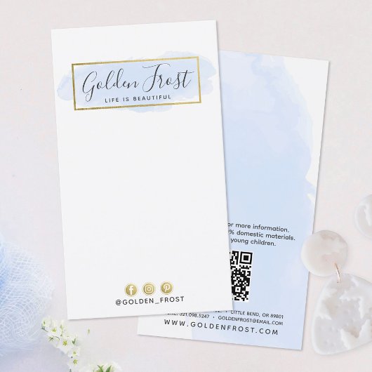 Light Blue Watercolor Gold Earring Juwelier Displa Visitenkarte