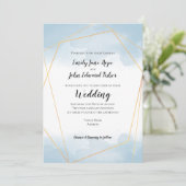 Light Blue Watercolor Gold Geometric Wedding Einladung (Stehend Vorderseite)