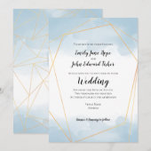Light Blue Watercolor Gold Geometric Wedding Einladung (Vorne/Hinten)