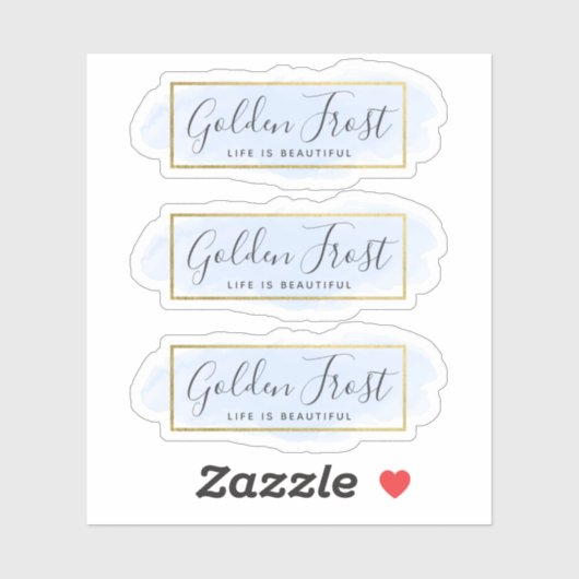 Light Blue Watercolor & Modern Gold 3-teilige Logo Aufkleber (Blatt)