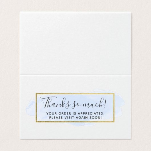 Light Blue Watercolor Modern Gold Dankeschön Karte (Außenseite Aufgefaltet)