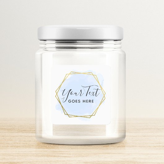 Light Blue Watercolor & Modern Gold Geometric Chic Quadratischer Aufkleber