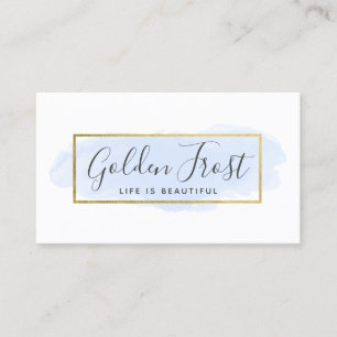 Light Blue Watercolor & Modern Gold Geometric Chic Visitenkarte