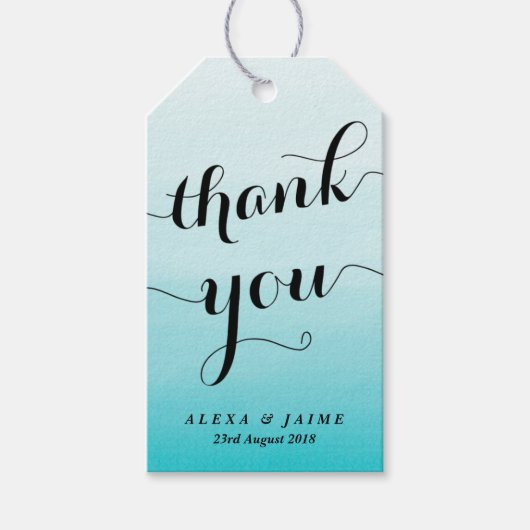 Light Blue Watercolor Ombre Vielen Dank Geschenkanhänger (Vorderseite)