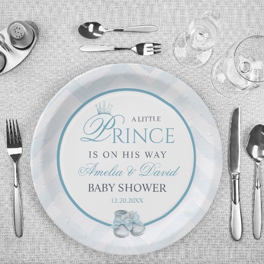 Light Blue Watercolor Prince Baby Shower Pappteller