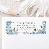Light Blue Watercolor Rose & Tiara Rücksendeadress (Insitu)