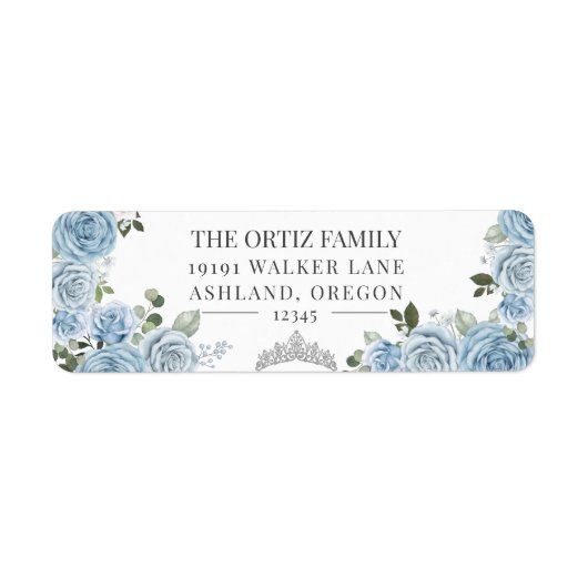 Light Blue Watercolor Rose & Tiara Rücksendeadress (Vorne)