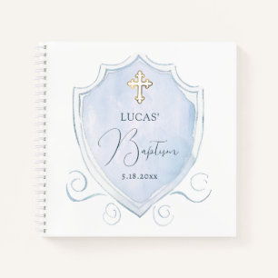Light Blue Watercolor Wappen Taufen Gästebuch Notizblock