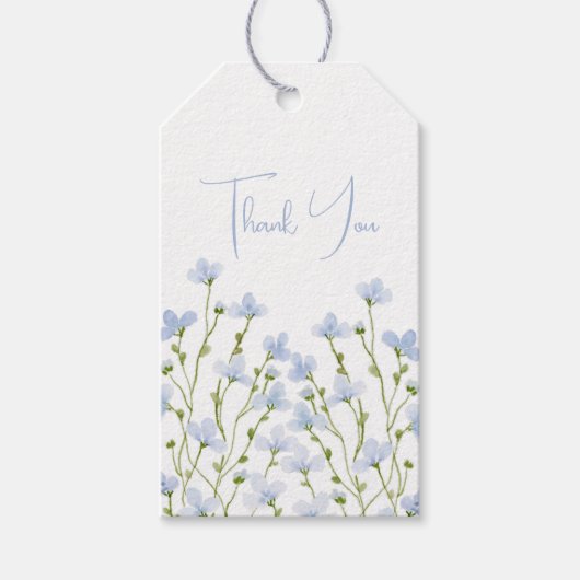 Light Blue Watercolor Wildblume Geschenkanhänger (Vorderseite)