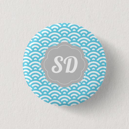 Light Blue Wave Custom Monogram Button (Vorderseite)