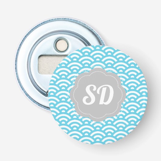 Light Blue Wave Custom Monogram Flaschenöffner (Vorderseite)