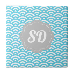 Light Blue Wave Custom Monogram Fliese