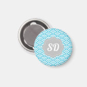 Light Blue Wave Custom Monogram Magnet (Vorderseite/Rückseite)
