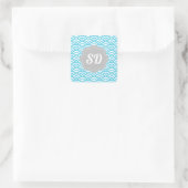 Light Blue Wave Custom Monogram Quadratischer Aufkleber (Tasche)
