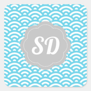 Light Blue Wave Custom Monogram Quadratischer Aufkleber