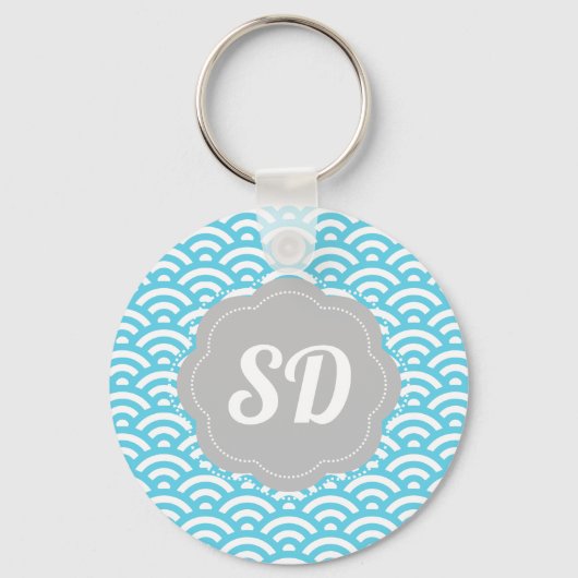Light Blue Wave Custom Monogram Schlüsselanhänger (Vorderseite)