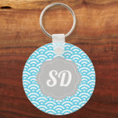 Light Blue Wave Custom Monogram Schlüsselanhänger (Vorderseite)