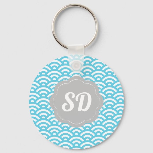Light Blue Wave Custom Monogram Schlüsselanhänger (Vorderseite)