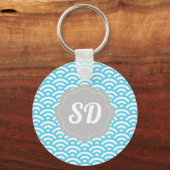 Light Blue Wave Custom Monogram Schlüsselanhänger (Vorderseite)