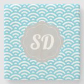 Light Blue Wave Custom Monogram Steinuntersetzer (Vorderseite)