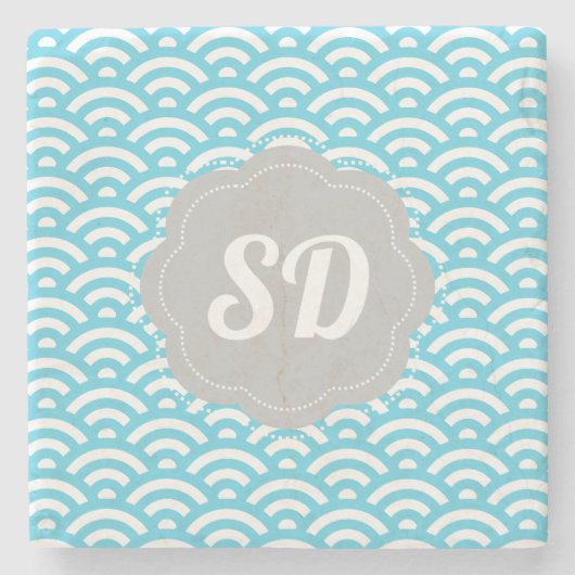 Light Blue Wave Custom Monogram Steinuntersetzer (Vorderseite)
