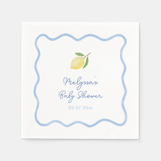 Light Blue Wavy Border Lemons Sweet Baby Dusche Serviette (Vorderseite)