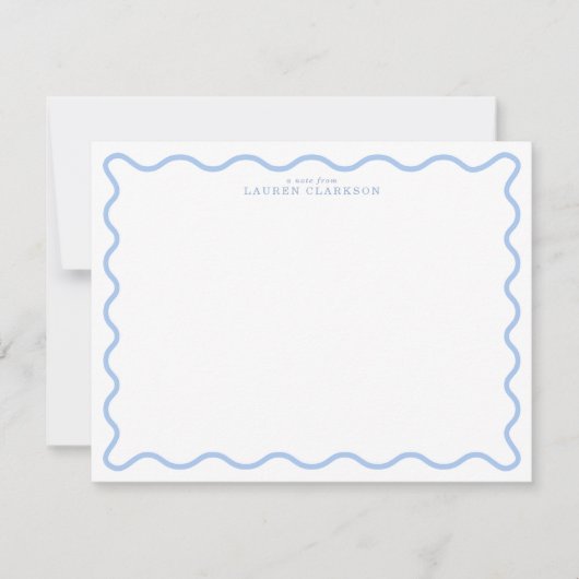 Light Blue Wavy Border Personalized Note Card Einladung (Vorderseite)