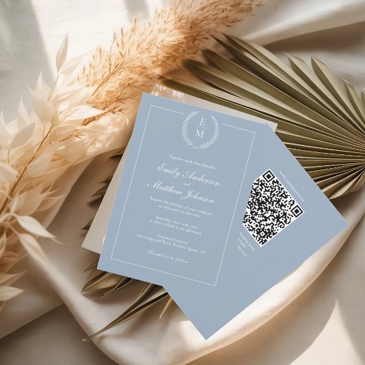 Light Blue Wedding Invitation QR Code Einladung